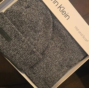 Calvin Klein Gray Hat and Scarf Set